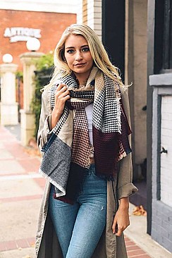 PLAID WAFFLE KNIT BLANKET SCARF