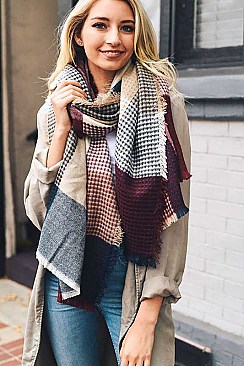 PLAID WAFFLE KNIT BLANKET SCARF
