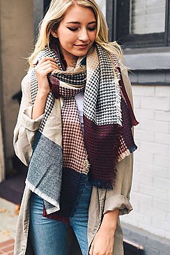 PLAID WAFFLE KNIT BLANKET SCARF