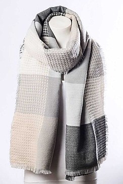 PLAID WAFFLE KNIT BLANKET SCARF