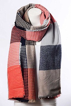 PLAID WAFFLE KNIT BLANKET SCARF