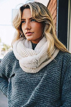 FAUX SHERPA LINING KNIT INFINITY SCARF