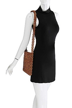 FASHION WOODEN BEADED SHOULDER BAG