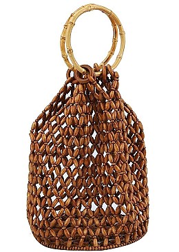 FASHION NATURAL BEAD AND BAMBOO HANDLE TOTE BAG
