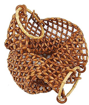 FASHION NATURAL BEAD AND BAMBOO HANDLE TOTE BAG