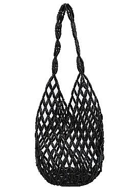 DESIGNER CHIC NATURAL BEAD WOVEN SHOULDER BAG