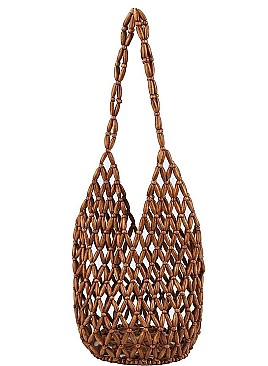 DESIGNER CHIC NATURAL BEAD WOVEN SHOULDER BAG