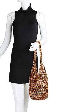 DESIGNER CHIC NATURAL BEAD WOVEN SHOULDER BAG