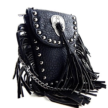 Fringed Studded Skull Cross Body