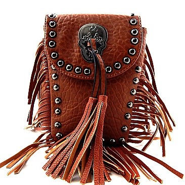 Fringed Studded Skull Cross Body