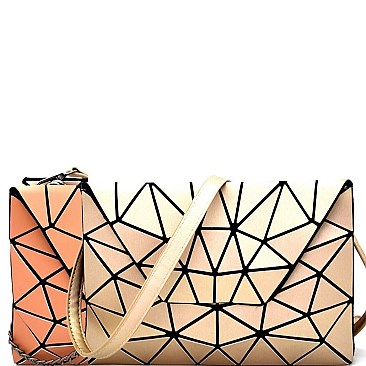 YX0006-LP Matte Geometry Patchwork 2 in 1 Clutch Combo SET