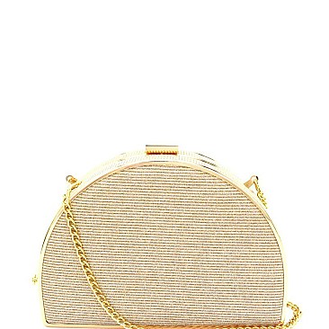 YX507-LP Textured Fabric Half-Moon Frame Clutch