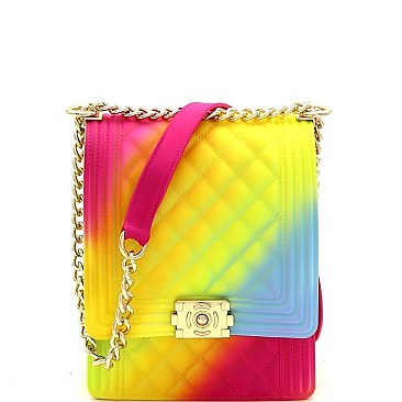 2-Way Quilted Rainbow Jelly Chain Shoulder Bag