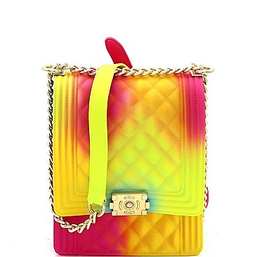 2-Way Quilted Rainbow Jelly Chain Shoulder Bag