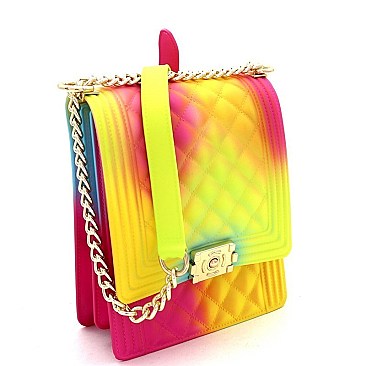 2-Way Quilted Rainbow Jelly Chain Shoulder Bag