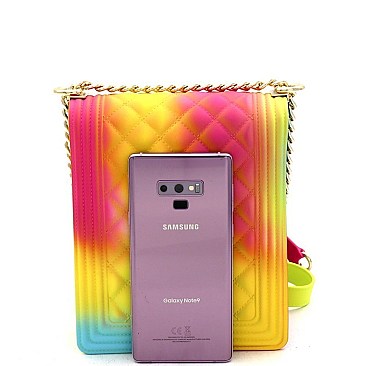 2-Way Quilted Rainbow Jelly Chain Shoulder Bag