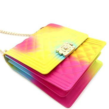 2-Way Quilted Rainbow Jelly Chain Shoulder Bag