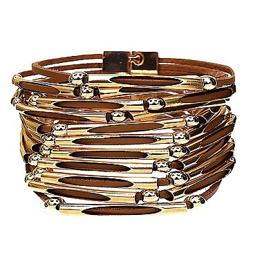 ZB1043-LP Metal Accent Layered Leather Bracelet