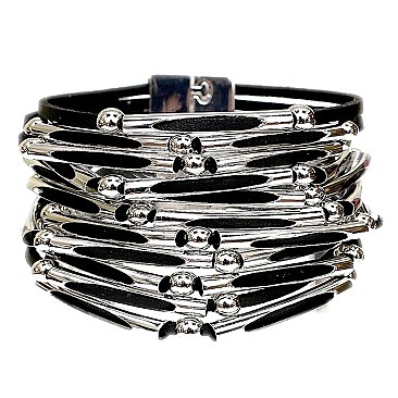 ZB1043-LP Metal Accent Layered Leather Bracelet