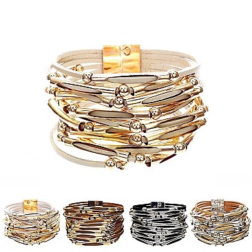 ZB1043-LP Metal Accent Layered Leather Bracelet