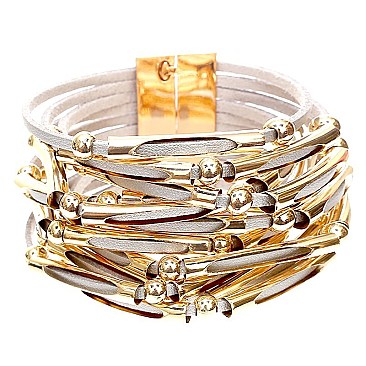 ZB1043-LP Metal Accent Layered Leather Bracelet