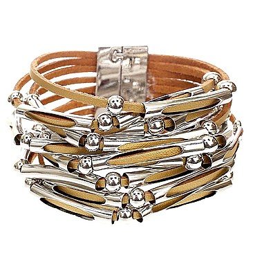 ZB1043-LP Metal Accent Layered Leather Bracelet