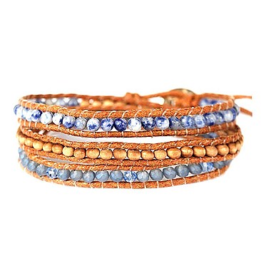 ZB1216-LP Acrylic Wood Handmade Crochet Wrap Bracelet