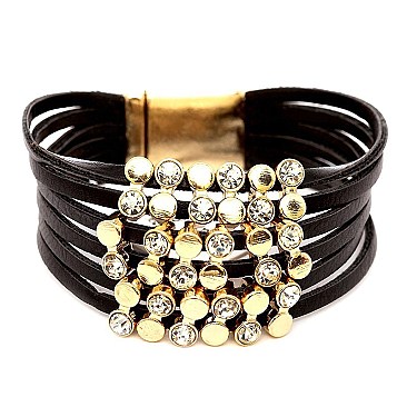 ZB1274-LP Metal Stud Accent Layered Leather Bracelet