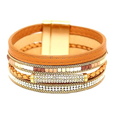 ZB1285-LP Rhinestone Multi Layered Leather Bracelet