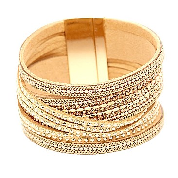 ZB1286-LP Rhinestone Embellished Multi-layered Leather Bracelet