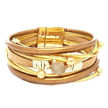 ZB1290-LP Druzy Stone Layered Leather Bracelet