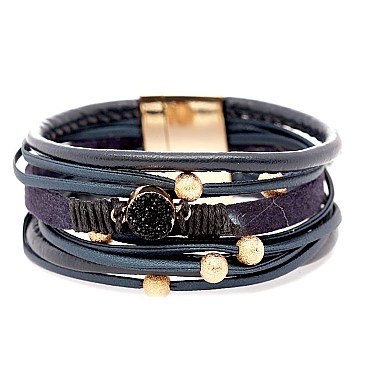 ZB1290-LP Druzy Stone Layered Leather Bracelet