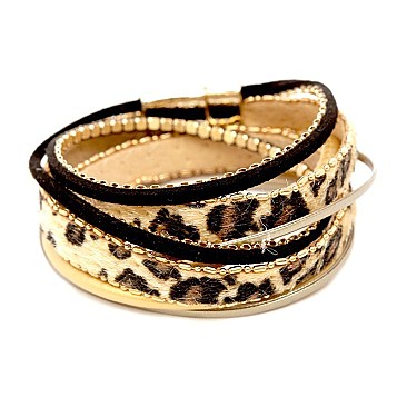 Leopard Print Fur Leather Layered Bracelet MH-ZB1299