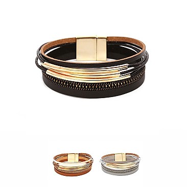 Metal Accent Multi Layer Leather Magnet Bracelet MH-ZB1422