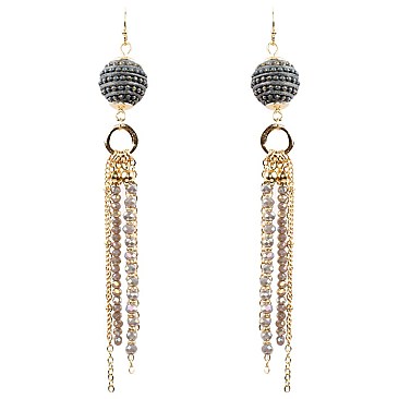 ZE0841-LP Thread Ball Glass Bead Fish Hook Tassel Earring