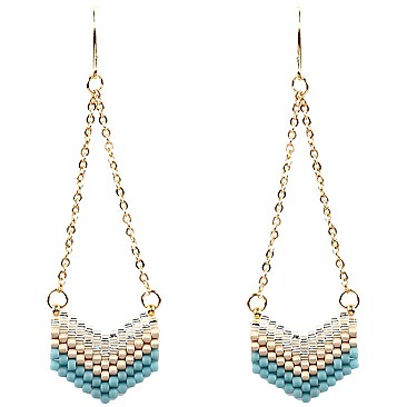 ZE1339-LP Seed Bead Geometric Fish Hook Drop Earring