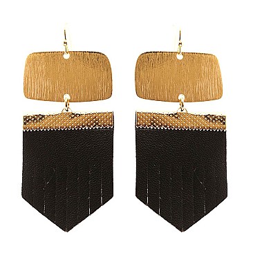 ZE1460-LP Brushed Metal Leather Fringe Earring