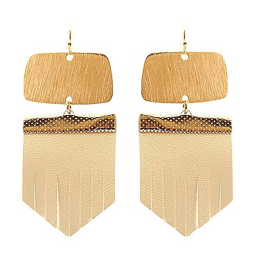 ZE1460-LP Brushed Metal Leather Fringe Earring