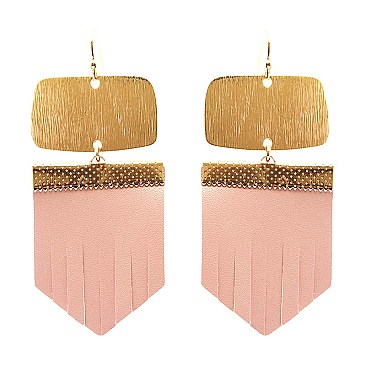 ZE1460-LP Brushed Metal Leather Fringe Earring