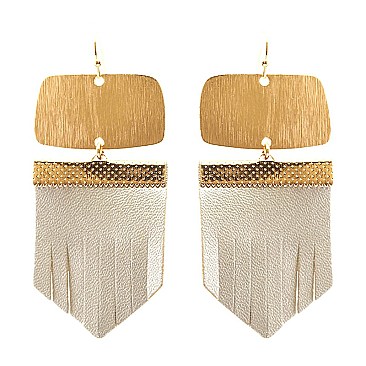 ZE1460-LP Brushed Metal Leather Fringe Earring