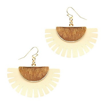 Stylish Metal Cut Out Leather Trim Earrings MH-ZE1476-1