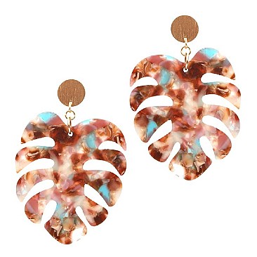 Stylish Acrylic Metal Post Organic Leaf Earrings MH-ZE1601