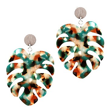 Stylish Acrylic Metal Post Organic Leaf Earrings MH-ZE1601