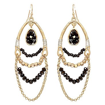 ZE1721-LP Layered Glass Metal Bead Oval Earring