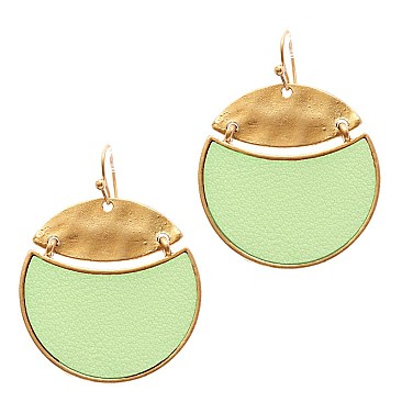 ZE1893-LP Hammered Metal Leather Round Earring