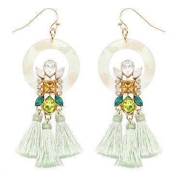 Acrylic Jade Rhinestone Tassel Drop Earring ZE1915-LP