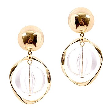 Metal Frame Clear Acrylic Ball Earring