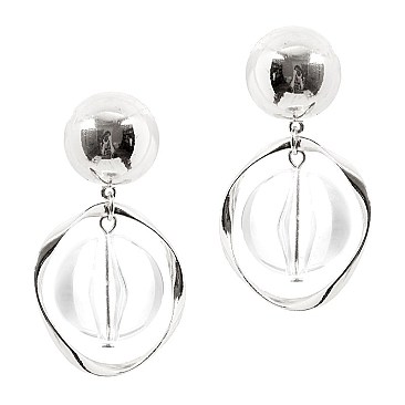 Metal Frame Clear Acrylic Ball Earring