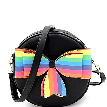 Multi-colored Striped Bow Accent Round Shoulder Bag