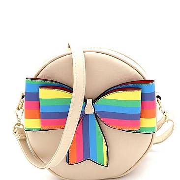 Multi-colored Striped Bow Accent Round Shoulder Bag